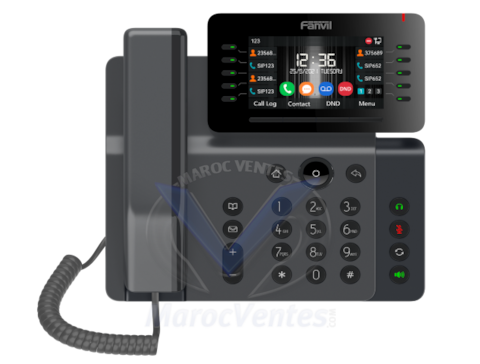 Téléphone IP Haut d'Entreprise Ecran Couleur de 4,3 pouces réglable 20 Lignes SIP Bluetooth et WiFi Intégré 45 touches DSS programmables V65