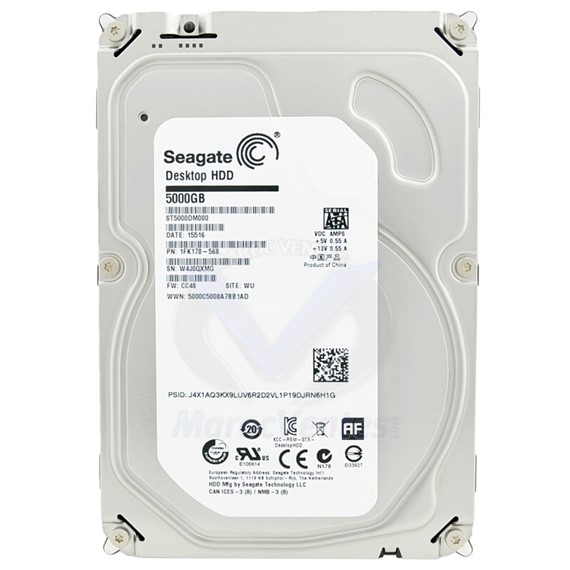 Disque Dur BARRACUDA 5T 3.5" Vitesse de 5 900 tr/min Mémoire Tampon de 128 Mo ST5000DM000