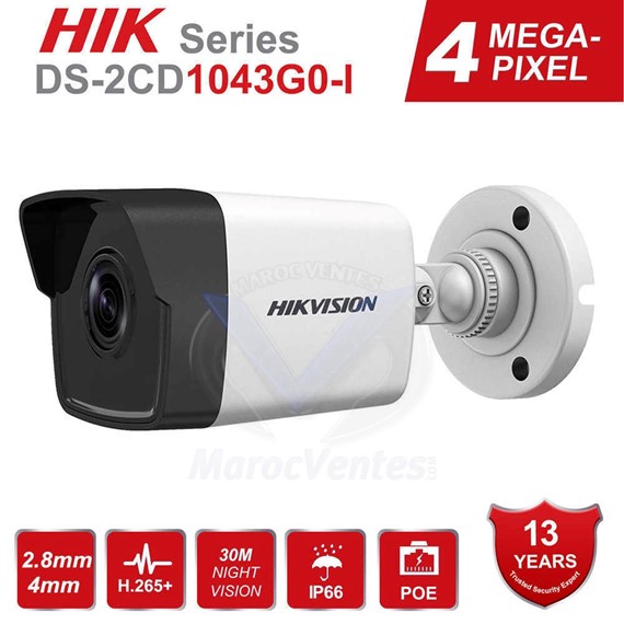 HIKVISION Caméra Externe IP Fixed Dome 4MP IP67 12M DS-2CD1043G0-I(C)